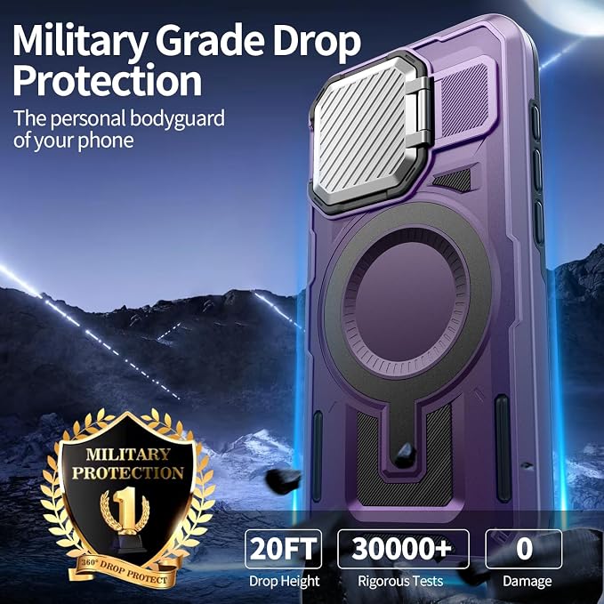 Camera Stand Case for iPhone 15 Pro Max, [Compatible with Mag Safe] [Lens Cover] 2024 Version Military Grade Protective Soft Case for iPhone 15 Pro Max 6.7 inch Men Women, Purple - Image 4