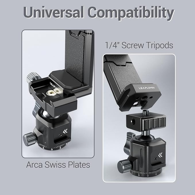 Tripod Phone Mount Holder with Sliding Cold Shoe,Universal Smartphone Mount Adapter with 1/4" Standard Screw&& Arca Swiss Quick Release Plate,Phone Tripod Mount Support Vertical/Horizontal - Image 6