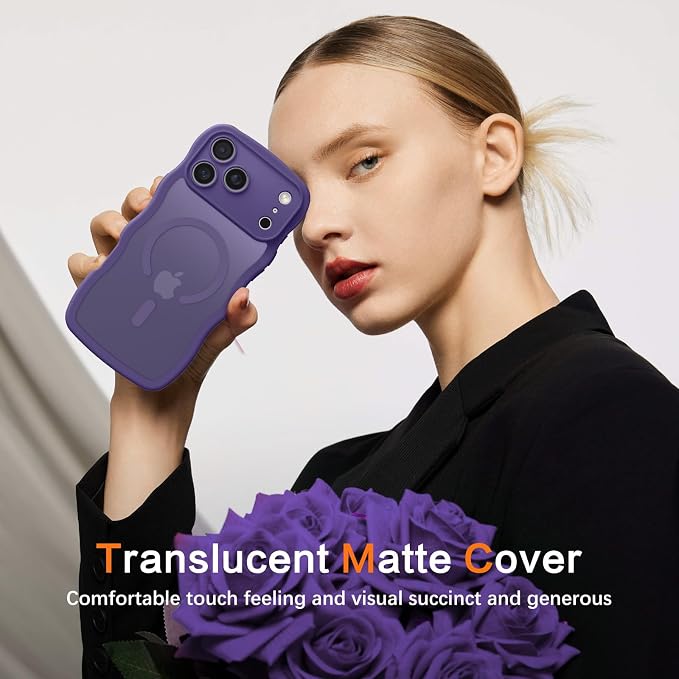 BENTOBEN Magnetic for iPhone 17 Pro Case, Cute Wavy Full Camera Protection [Compatible with MagSafe] Matte Anti-Slip Bumper Women Girls Boys Protective Cover for 17 Pro 6.3", Deep Purple - Image 7