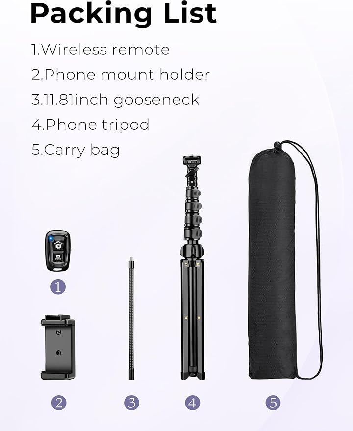 Phone Tripod Stand, 81" Tall Cellphone Tripod for iPhone with Gooseneck | Flexible Portable Phone Stand for Recording with Remote, Compatible with iPhone 17 16 15 Pro Android Camera - Image 8