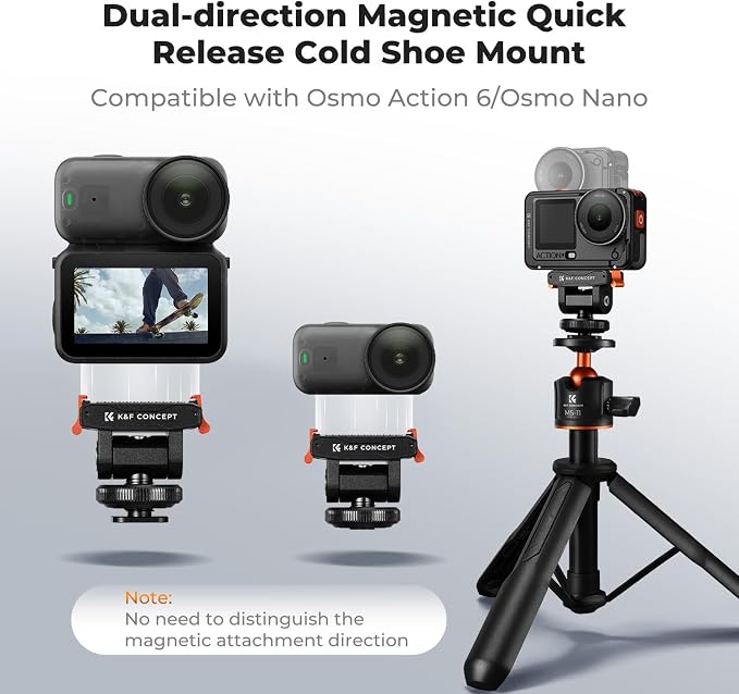 K&F CONCEPT Cold Shoe Mount Compatible with DJI Osmo Nano/Osmo Action 6 | Action Camera Magnetic Quick Mount Holder, Tripod Adapter Hot Shoe Camera Connector with 1/4" Screw Hole, PP08 - Image 2