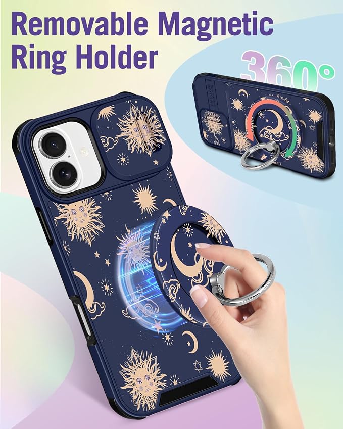 Buleens for iPhone 17 Case 6.3 Inch - with Ring Stand & Camera Cover Aesthetic Cute Designed for Women Girls Girly Kawaii Sun Moon Stars Unique Phone Case for iPhone 17 Compatible with Magsafe - Image 5