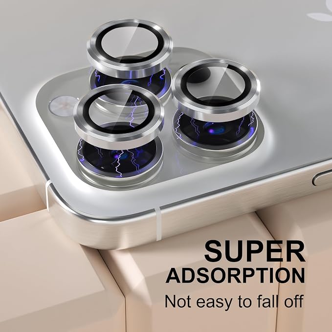 Misea Compatible for iPhone 16 Pro/iPhone 16 Pro Max Camera Lens Protector | 9H Tempered Glass Ultra HD Bling Camera Screen Protector Cover Metal Individual Ring Decoration Accessories, Silver - Image 6