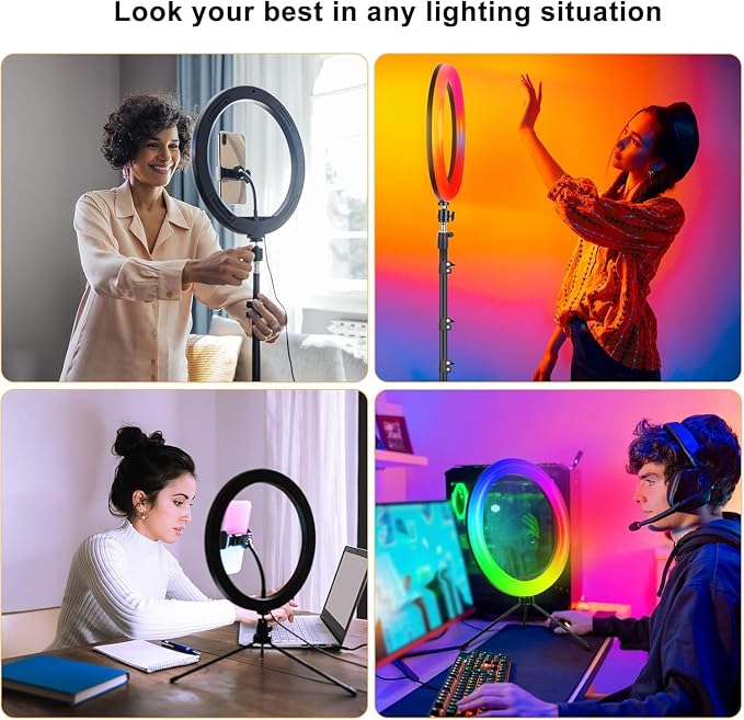 13" Ring Light with 76" Tripod Stand/Sunset Lamp/Phone &iPad Holder-53 RGB | Circle Halo Light with Desk Tripod & Wireless Remote, Dimmable LED Ringlight with Stand for Makeup/Live Stream/Photo/TikTok - Image 7