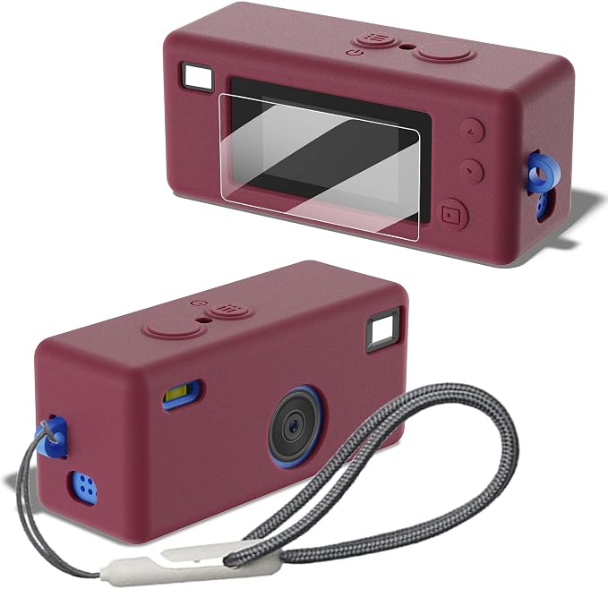 Silicone Case for Kodak CHARMERA Keychain Digital Blind Box accessories,Soft Silicone Protective Case,Comes with Screen Protectors and Wrist Strap - Dark Red by Accompanyingyouthrougheverymemorablemoment