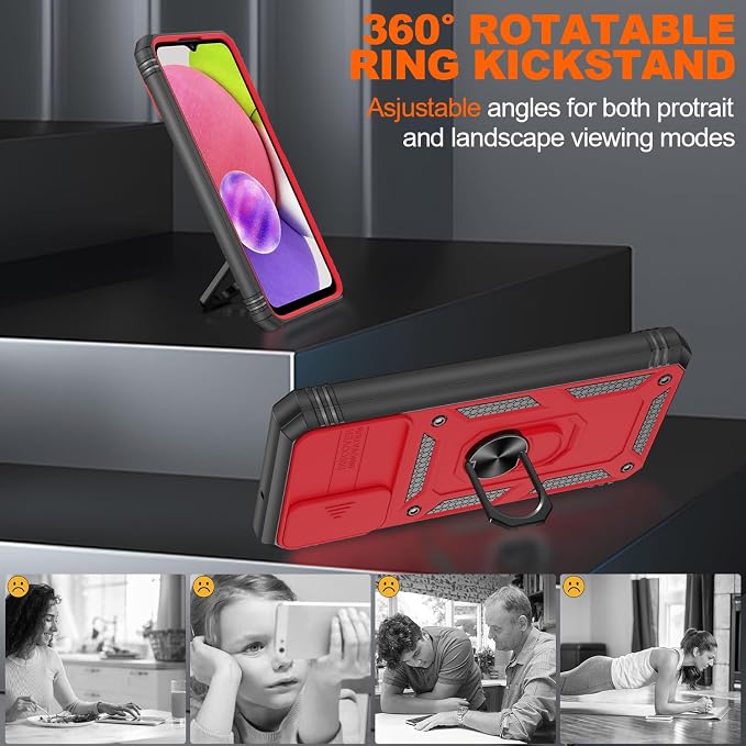 Gritup for Galaxy A03S Phone Case Military-Grade Shockproof with Kickstand | with 2 PCS Screen Protector, Slide Camera Cover, Heavy Duty Outdoor Protection Funda para Galaxy A03s Cover-Red+Black - Image 7