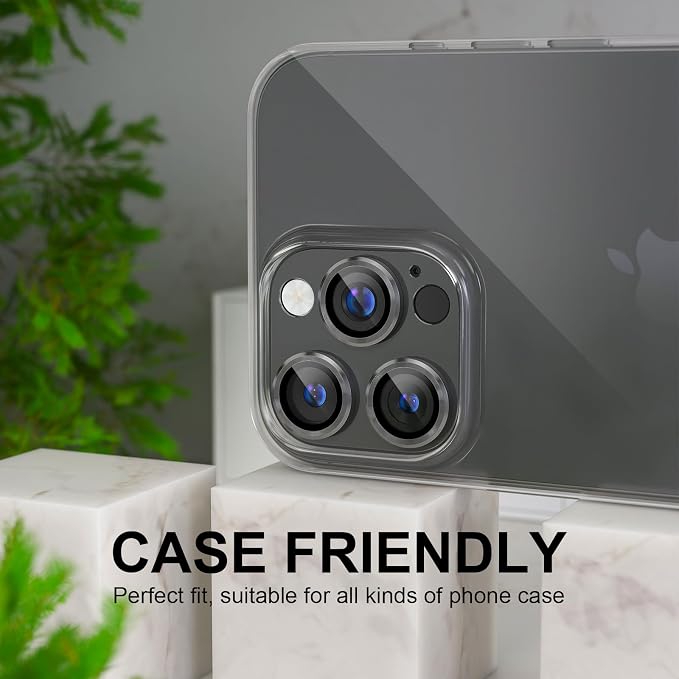 Choiche for iPhone 16 Pro/iPhone 16 Pro Max Camera Lens Protector | Full Camera Cover with 9H Tempered Glass Lens Screen Protector Metal Ring Decoration Accessories (Black) - Image 4