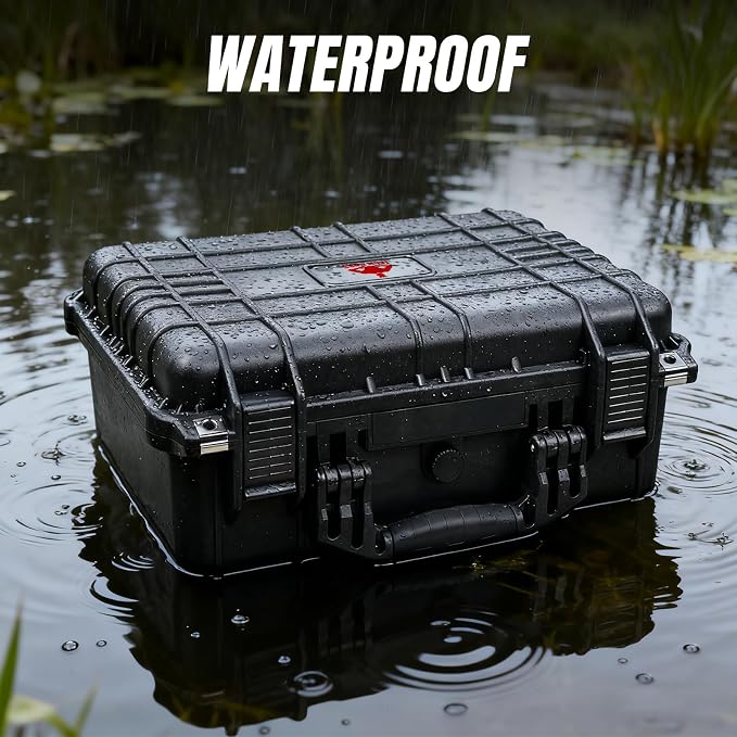 Jack Boss Waterproof Hard Camera Case with Pre-cut Foam,Black | Portable Protective Hard Shell Case With Updated Plastic Material,Fit Drones,Camera,Equipments,16x12.8x6.8 Inch - Image 5