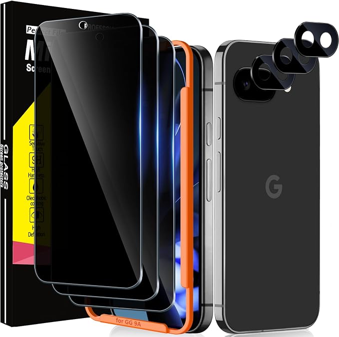 Milomdoi Privacy Screen Protector for Samsung Galaxy 9A | 3+3 Pack, 9H Tempered Glass, Camera Lens Protector, Military Grade Shatterproof, Easy Installation, No Bubbles by Milomdoi