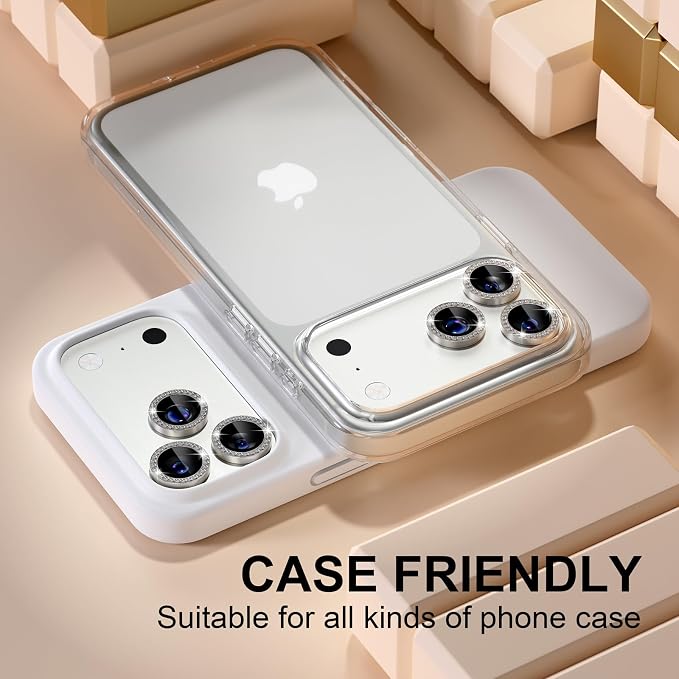 Misea Compatible for iPhone 17 Pro/iPhone 17 Pro Max Camera Lens Protector | 9H Tempered Glass Ultra HD Bling Camera Screen Protector Cover Metal Individual Ring Accessories, Natural Titanium Diamond - Image 5