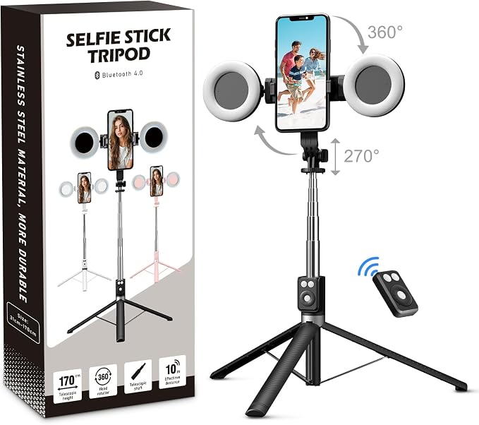 Selfie Stick Tripod with Fill Light, Phone Selfie Stick,Durable Stainless Steel Design,Bluetooth Remote Control,and Stable Three-Legged Support for Live Broadcasts,Video Shooting (Black) - Image 9
