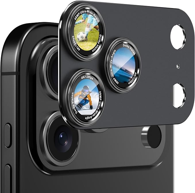 CACOE Metal Camera Lens Protector for iPhone 17 Pro | Tempered Glass Cover, Anti-Scratch, Drop-Proof, Strong Adhesion, Camera Screen Cover Accessories, Carbon Black by CACOE