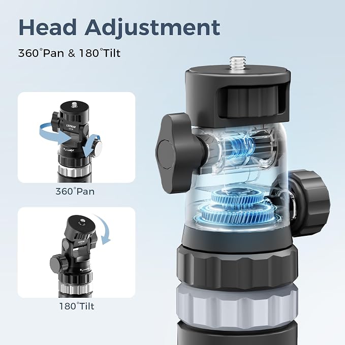 82'' Auto Pop-Up Light Stand, 360° Ball Head Tripod with Quick Release Set | LEEKAI LK58 Extendable Camera Phone Tripod Stand w 1/4" Screw for DSLR Camera, Ring Light, Video Rig, Max Load 20 lbs - Image 6