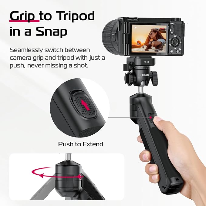 ULANZI TT38 One-Click Opening Vlogging Tripod w Uka F38 Quick-Release | One-Click Open, UKA F38 Quick Release, Cold Shoe, Panoramic Ball Head, Hidden Hook, for Sony Canon Nikon Fujifilm - Image 4