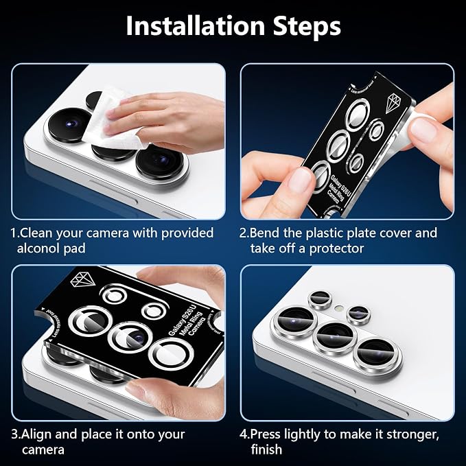 for Samsung Galaxy S26 Ultra Camera Lens Protector, Individual Metal Ring Tempered Glass Lens Cover, [Strong Adsorption] Scratch Resistant Ultra-Thin HD Clear Lens Cover, 1 Set-Gray - Image 7