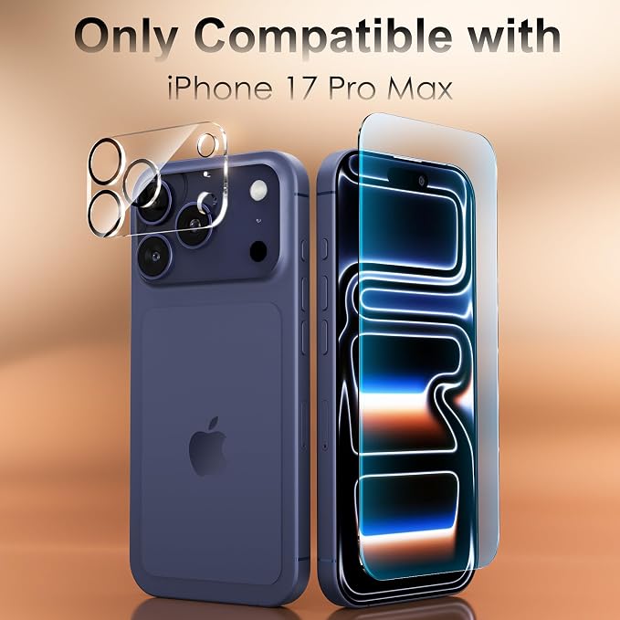 Fotbor [3+3 Pack for iPhone 17 Pro Max Screen Protector, Anti-Blue Light, [Eye Protection] 9H+ Tempered Glass with Camera Lens Protector - Image 2