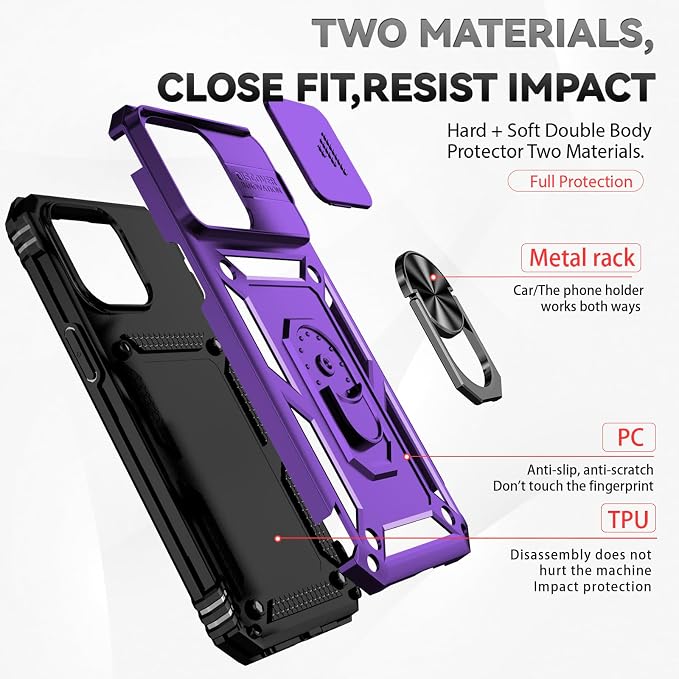 HNHYGETE for iPhone 15 Pro Case with HD Screen Protector: [Military Grade 20ft. Drop Tested] Ring Shockproof Protective Phone Case for - iPhone 15 Pro (Purple) - Image 5