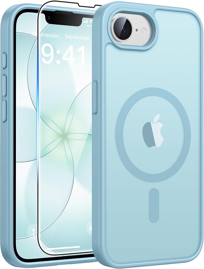 FNTCASE for iPhone 17e/ iPhone 16e Case, Fit for Magsafe, Screen Protector | Translucent Matte Magnetic Back, 14FT Military Grade Drop Protection, Shockproof Protective Phone Cover, Teal by FNTCASE