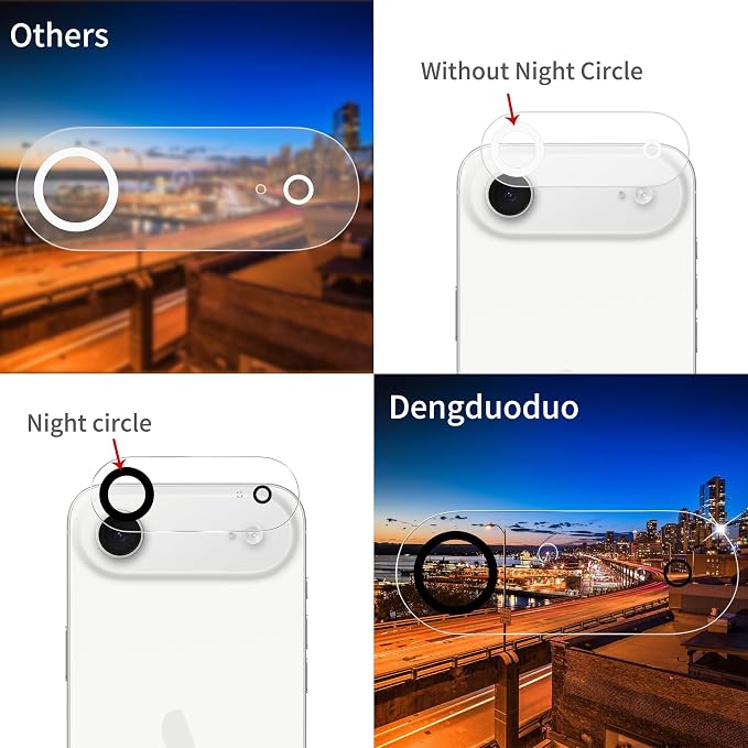 Dengduoduo 3 Pack Camera Lens Protector for iPhone Air, Tempered Glass Lens Cover, Ultra HD, 9H Hardness, Anti-Scratch, Case Friendly [No Affect on Night Shots] - Image 7