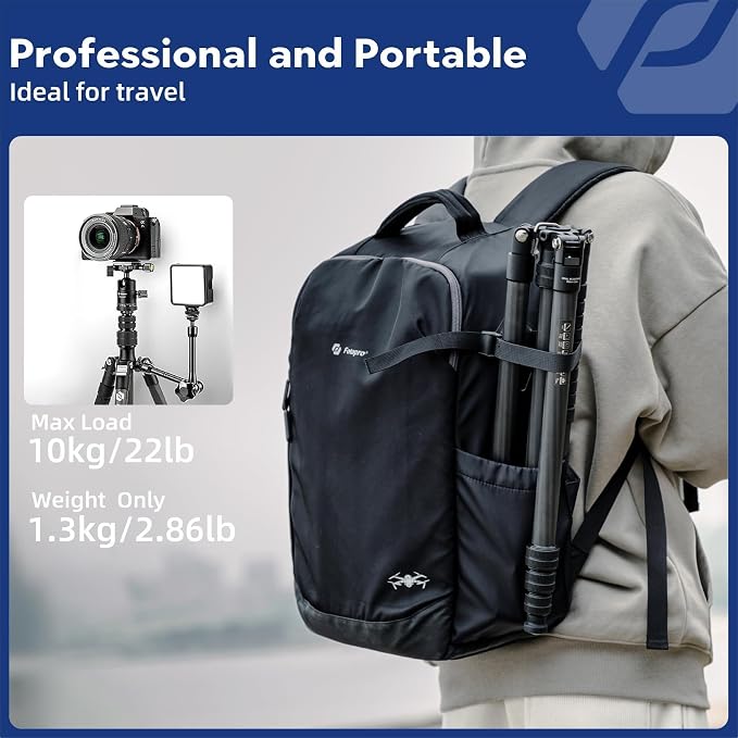 Fotopro 73"/185cm Carbon Fiber Travel Tripod for Camera, 360° Panorama Ball Head, Arca Quick Release Plate, Portable Bag, Compact Travel Tripod Monopod for DSLR Camera Camcorder, Load up to 22lbs/10kg - Image 2