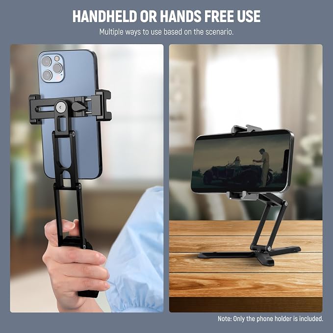 NEEWER Phone Tripod Mount with Cold Shoes, Metal Smartphone Tripod Adapter Compatible with iPhone, Multi Angle Tri Fold Cell Phone Holder, Handheld Phone Grip for Streaming Vlog SP-04 - Image 4