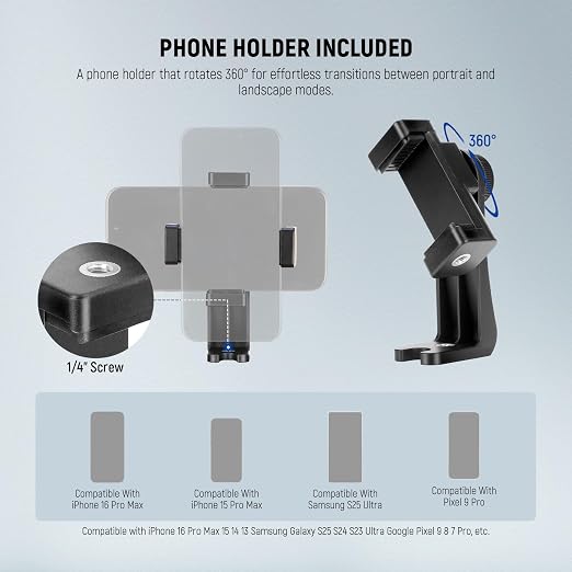 NEEWER BASICS Camera Tripod, 71'' Tripod with Cell Phone Holder Mount Compatible with iPhone for Video Recording, Professional Aluminum Lightweight Portable Travel Stand with 3 Way Pan Tilt Head, TP55 - Image 5