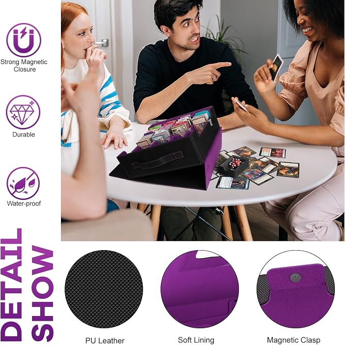 4-Row Trading Card Storage Box, Holds 3200+ Cards [US Patent], Black&Purple | Large Capacity, Portable Handle & Display Windows, Compatible with MTG, Commander, Sports Cards and Other Standard TCG Cards - Image 7