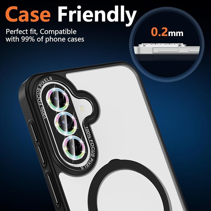 for Samsung Galaxy A37/A57 Camera Lens Protector, Individual Metal Ring Tempered Glass Lens Cover, [Strong Adsorption] Scratch Resistant Ultra-Thin HD Clear Lens Cover, 1 Set-Colorful Sparkly - Image 8