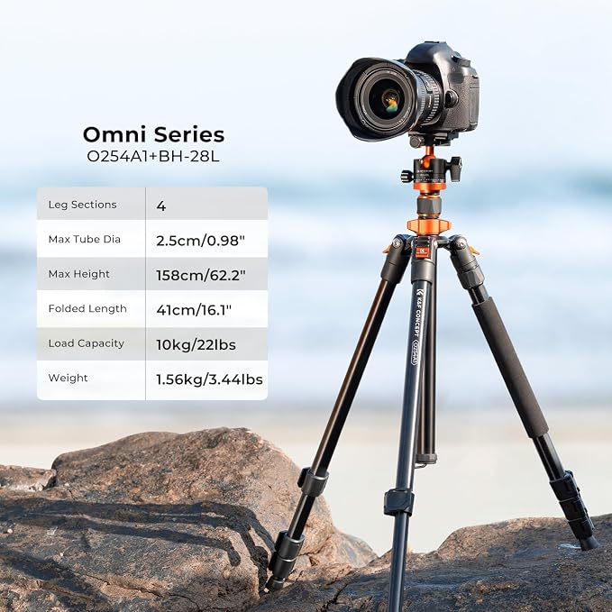 K&F CONCEPT 62" Compact Aluminum DSLR Camera Tripod | Detachable Monopod Tripod, 360° Ball Head, QR Plate, 22lbs Payload for Travel/Work, O254A1+BH-28L - Image 2