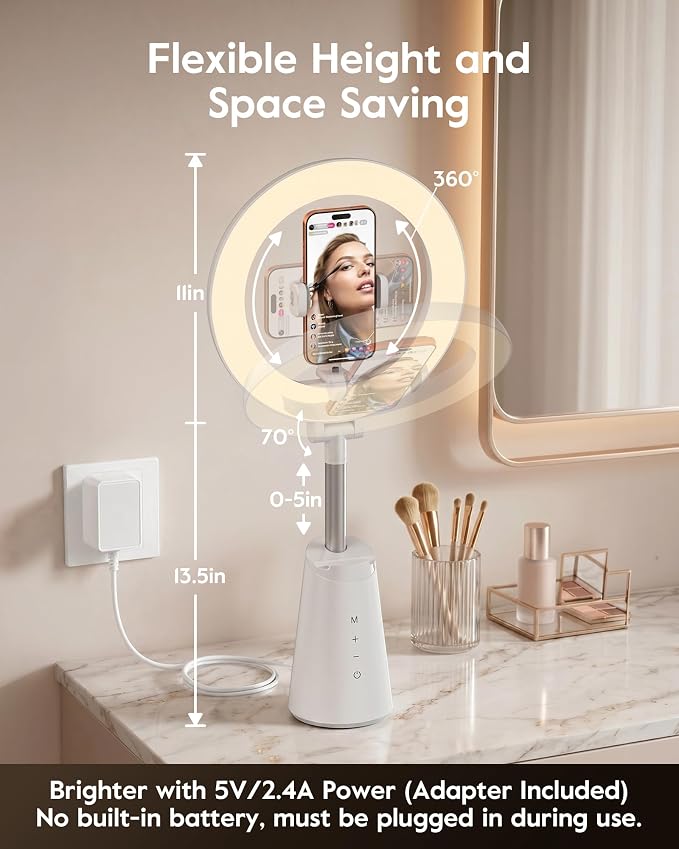 Ring Light for Makeup, 11" Desk Ring Light with Stand and Phone Holder, CRI 98+ True Color LED Makeup Light, Dimmable Selfie Ring Lights for Video Recording, Live Stream, TikTok, YouTube - Image 7