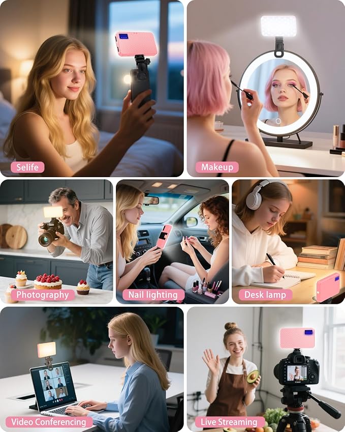 168 LED Selfie Light for iPhone, Phone Light, 3000mah Rechargeable Picture Light Clip Portable Lights for Phone, Camera, Laptop, iPad, 3 Lights Modes for Makeup, Video Conference, TikTok, Vlog (Pink) - Image 2
