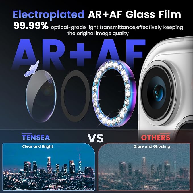 Tensea for iPhone 14/14 Plus Camera Lens Protector Bling, Camera Cover | 9H Tempered Glass Camera Screen Protector, Metal Individual Ring for iPhone14 6.1inch/ 14Plus 6.7inch, HD Clear, Easy Install - Image 3