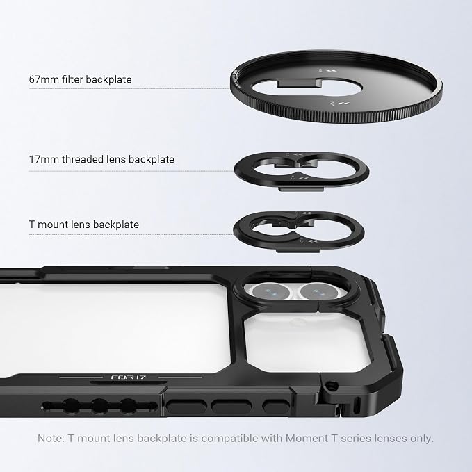 NEEWER Phone Cage Compatible with iPhone 17 Only, Quick Release Video Rig Stabilizer Accessories Kit with 67mm Filter Ring, 17mm Lens Backplate, T Mount Adapter, Camera Control Cap, PA158 (Black) - Image 4