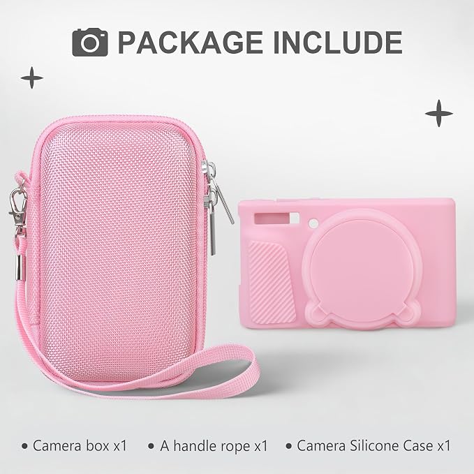 BOVKE Hard Case + Silicone Cover for Canon PowerShot SX740 HS Camera, Pink | SX740 SX730 Digital Camera Shockproof EVA Storage Bag & Soft Silicone Protective Case with Removable Lens Cover, Wrist Strap - Image 2