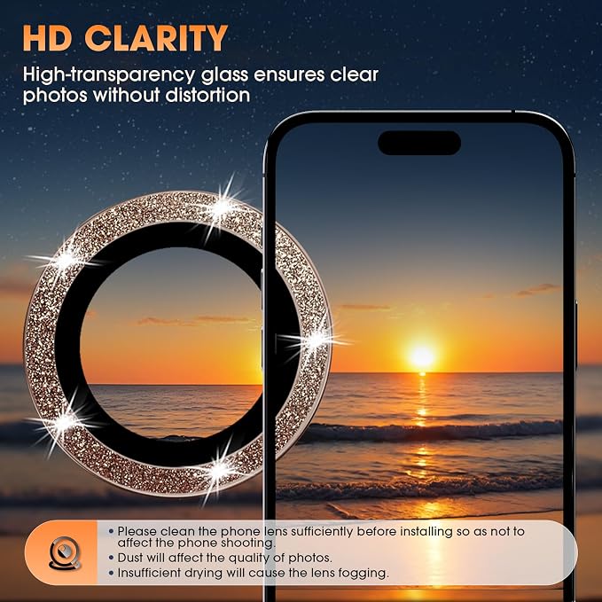 for iPhone 16 Pro/16 Pro Max Camera Lens Protector Glitter, Desert | Individual Metal, 9H Hardness, Scratch Resistant, Shockproof, Drop Protection, Case Friendly, Stylish Accessories - Image 3