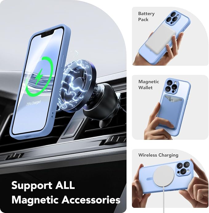 CAPRARO for iPhone 13 Pro Case, Compatible with MagSafe | Upgraded [Full Camera Protection] Shockproof Protective Slim Translucent Matte Magnetic Phone Case 6.1'', Snow Purple - Image 3