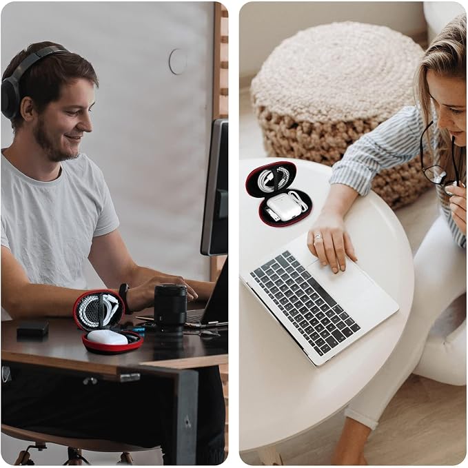 1 Pack Oval Earbud Case Storage Bag with Carabiner, Red | Portable EVA Carrying Case, For Wired/Wireless Headphones, SD Card Storage, Camera Chip - Image 6