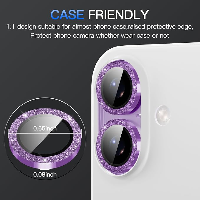 Suoman for iPhone 17 Camera Lens Protector, Bling Glitter Independent Metal Crystal Tempered Glass Camera Lens Cover [Strong-Adhesion][Does not Affect Night Shots] -Purple - Image 7