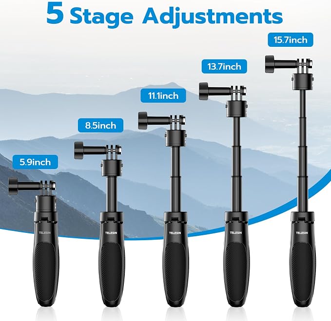 TELESIN 15.75'' Selfie Stick Tripod,Portable Camera Handle Grip Monopod | For GoPro 13 12 11 10 Max/Insta360 X5/AKASO/DJI Osmo Action 6 5 pro Osmo Nano Accessories - Image 2