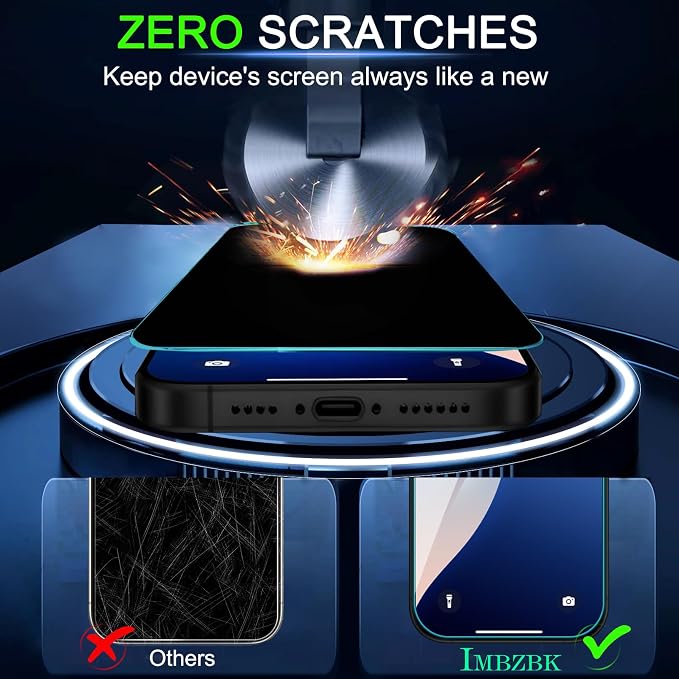 IMBZBK 3 Pack Privacy Screen Protector for iPhone 17, Tempered Glass | 9H+ Hardness, Military Grade Shatterproof, Case Friendly, Bubble Free Auto-Dust Removal, with 3 Camera Lens Protectors - Image 7