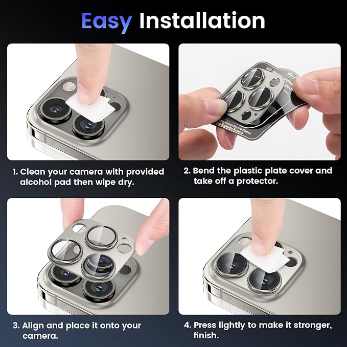 Tensea for iPhone 15 Pro Max/iPhone 15 Pro Camera Lens Protector | Metal Aluminum Alloy Tempered Glass Cover Camera Screen Protector Accessories, Case Friendly - Image 7