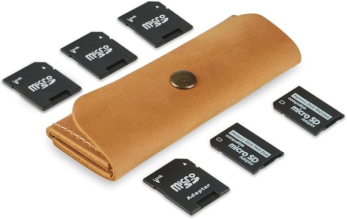 Leather SD/Micro SD Card Holder & Organizer, Storage Case, Travel Memory Card Cover (Vintage Brown) by MAKYN