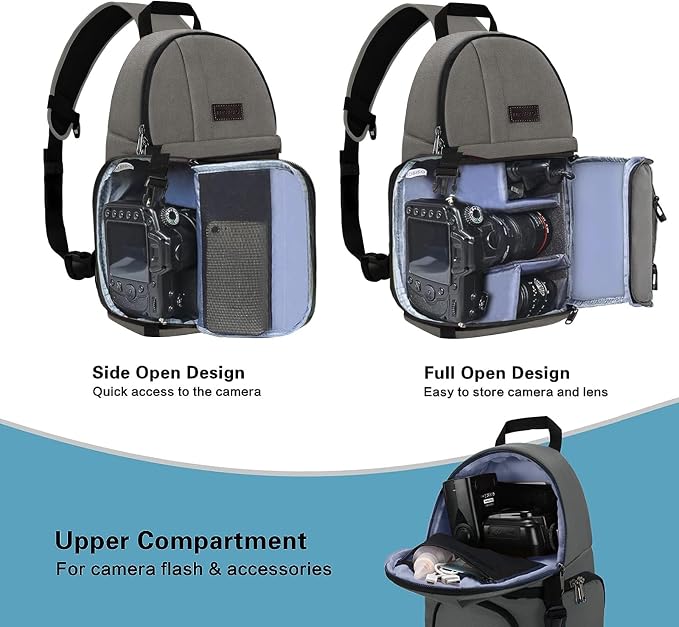 MOSISO Camera Sling Bag, DSLR/SLR/Mirrorless Camera Case Camera Backpack | Shockproof Photography Bag with Tripod Holder&Removable Modular Inserts Compatible with Canon/Nikon/Sony/Fuji, Gray - Image 2