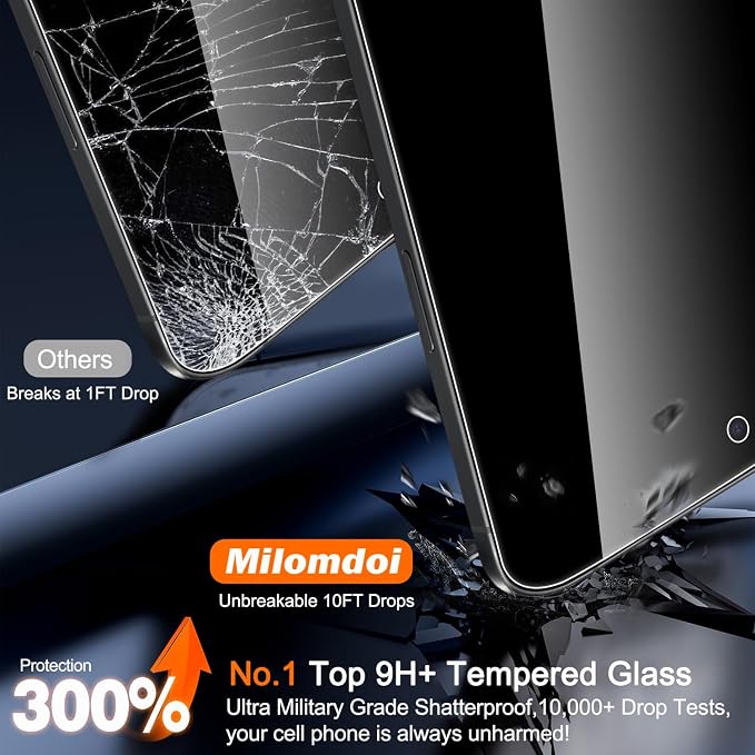 Milomdoi Privacy Screen Protector for iPhone Air, Tempered Glass | 3+3 Pack, 9H+ Hardness, Camera Lens Protector, Military Grade Shatterproof, Easy Installation, No Bubbles, Case Friendly - Image 4