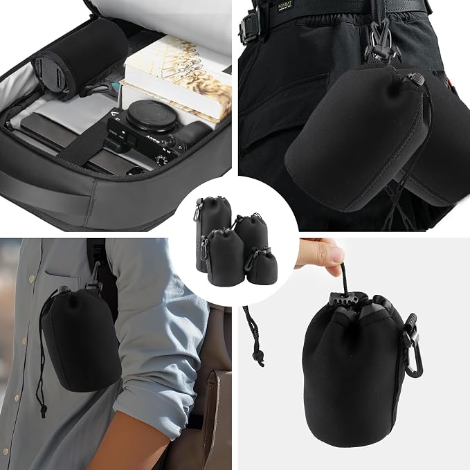 4pcs Camera Lens Bag,4 Sizes Protective Camera Lens Pouch Set with Drawstring Design,Soft Plush Neoprene Bag,Compatible with Canon, Nikon, Sony, Pentax, Olympus (Small, Medium, Large, X Large) - Image 7