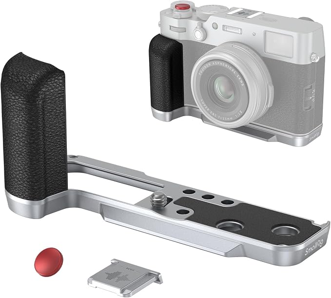 SmallRig X100VI / X100V Handgrip L-Shape Grip with Quick Release Plate for Arca, Lightweight Silicone Side Handle, Shutter Button and Hot Shoe Cover for FUJIFILM X100VI / X100V Cameras (Silver) - 4555 | with Hot Shoe Cover, Quick Release Plate for Arca... by SmallRig