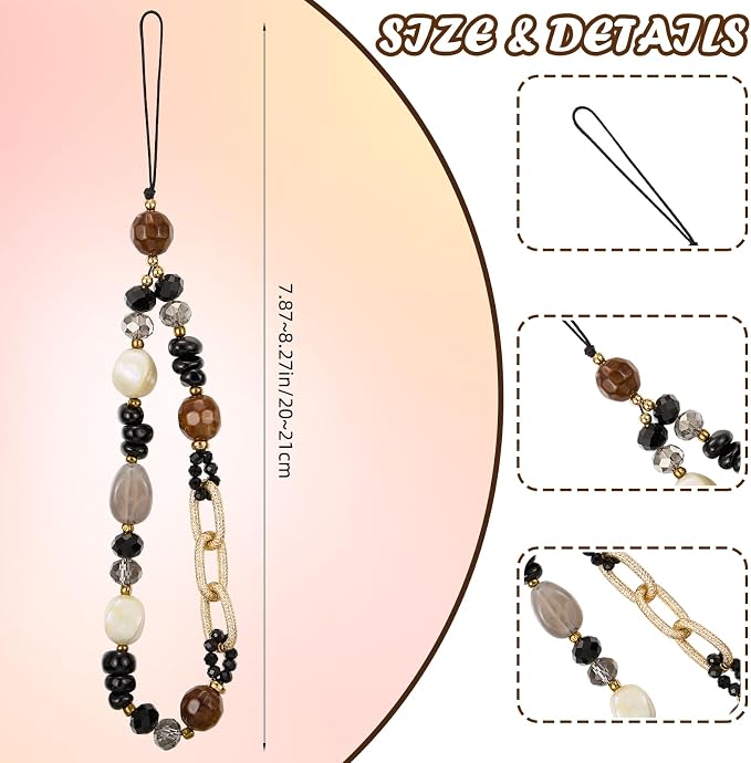 BEEFLYING Beaded Phone Charm Wrist Strap for Case, Black | Cellphone Chain Bracelet, for Keychain Bag Camera Car Key Pendant - Image 2