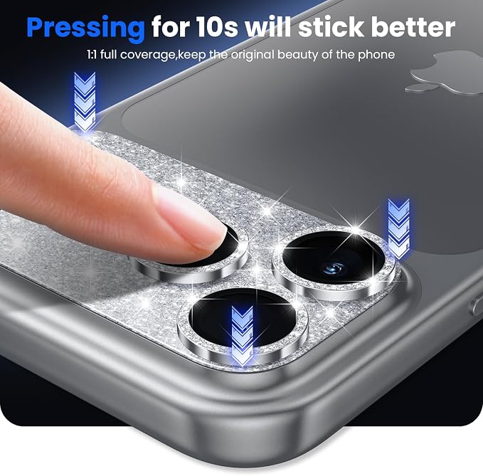 WSKEN for iPhone 17 Pro Camera Lens Protector - Military Grade Design | Strong Adhesion, Daily Shatterproof, Metal Aluminum Alloy Tempered Glass Camera Screen Protector, Glitter - Image 5