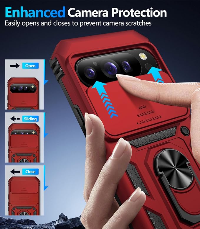 Taisairu for Google Pixel 10 Case/Pixel 10 Pro Case with Screen Protector & Slide Camera Lens Cover,Built-in Ring Stand Protective Phone Case for Pixel 10 Case/Google Pixel 10 Pro Case (Red) - Image 6