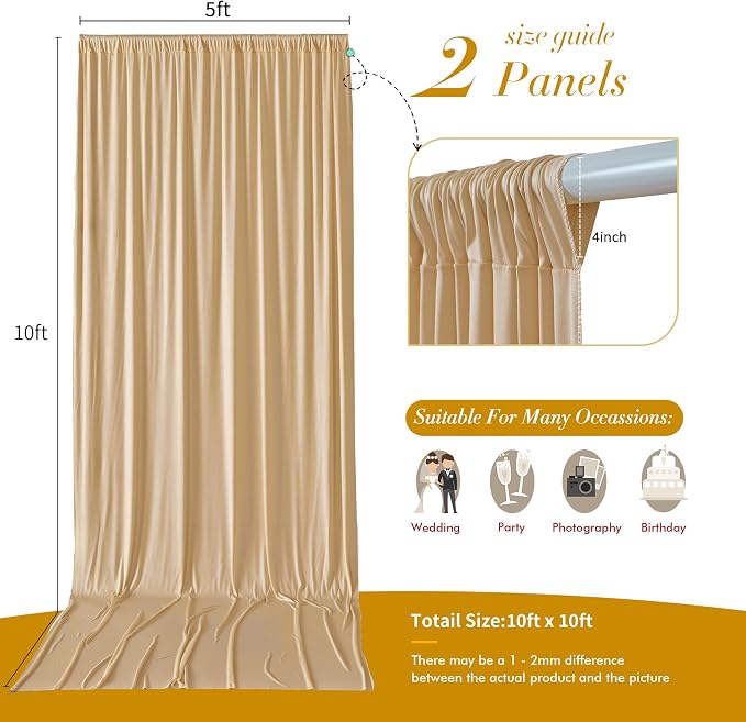 10 ft x 10 ft Wrinkle Free Champagne Backdrop Curtain for Parties, 2 Panels 10ft Polyester Champagne Photo Backdrop Drapes for Graduation Birthday Wedding Party Stage Curtains - Image 7